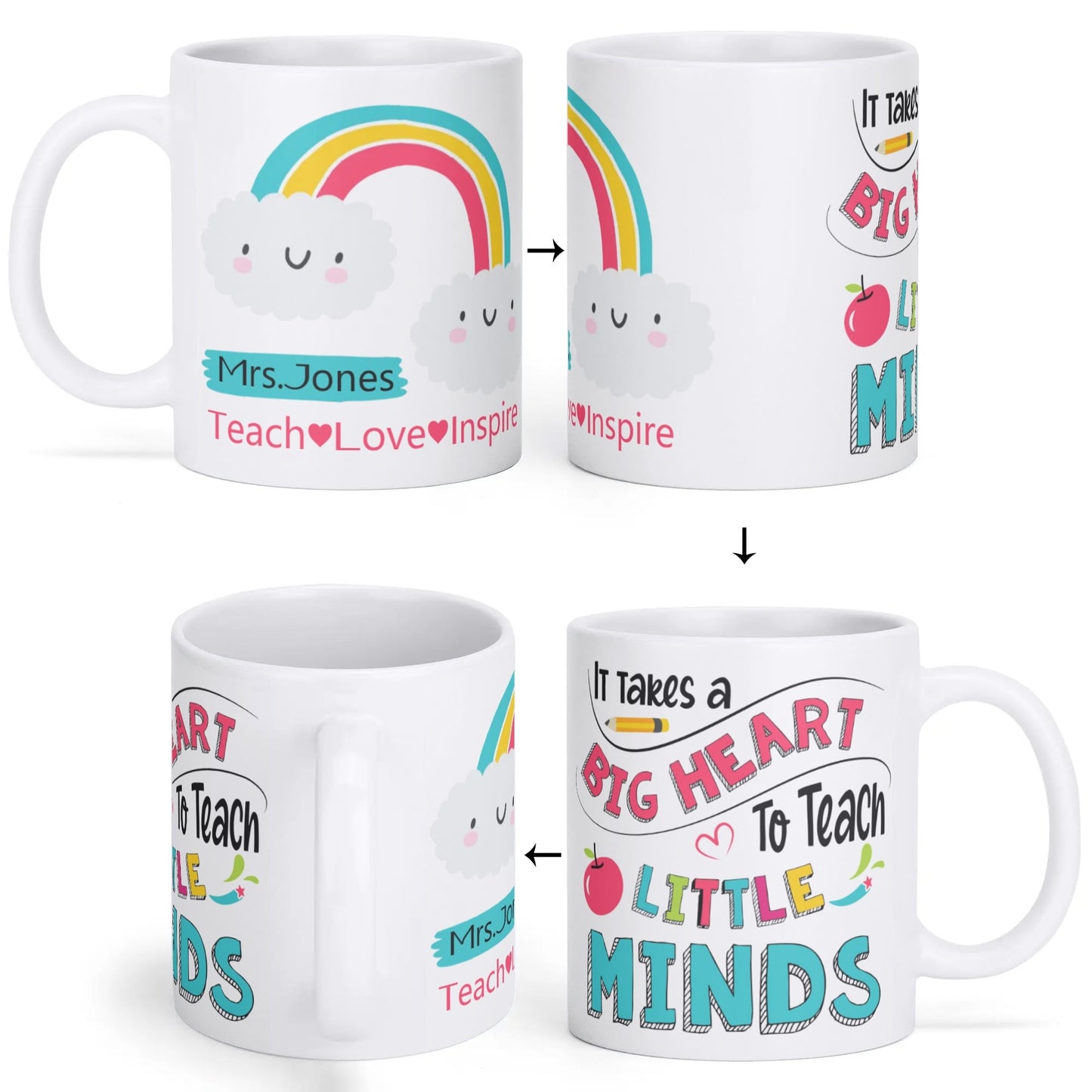 Custom Teacher Mug – Rainbow Personalized Gift for Women | Teach Love Inspire