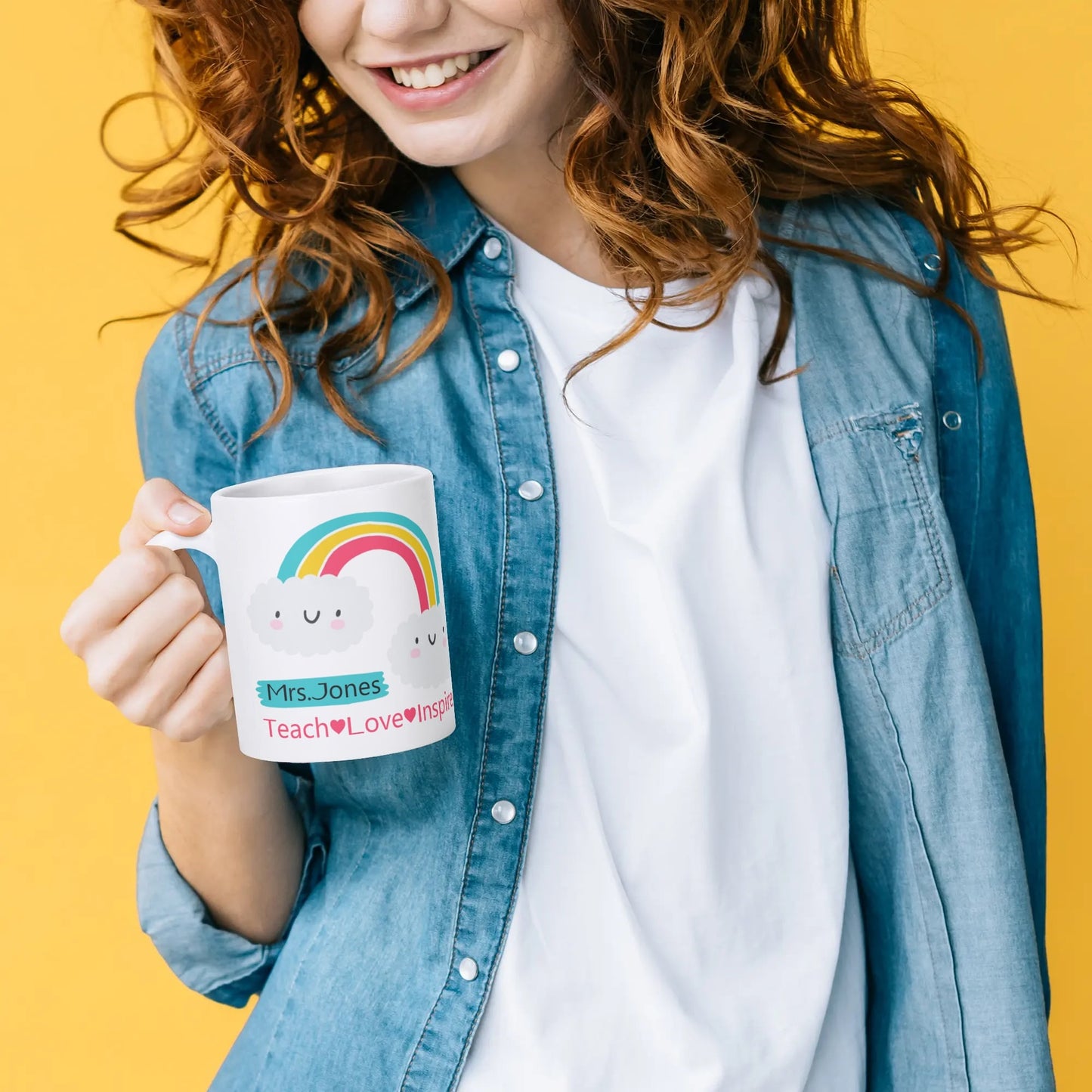 Custom Teacher Mug – Rainbow Personalized Gift for Women | Teach Love Inspire