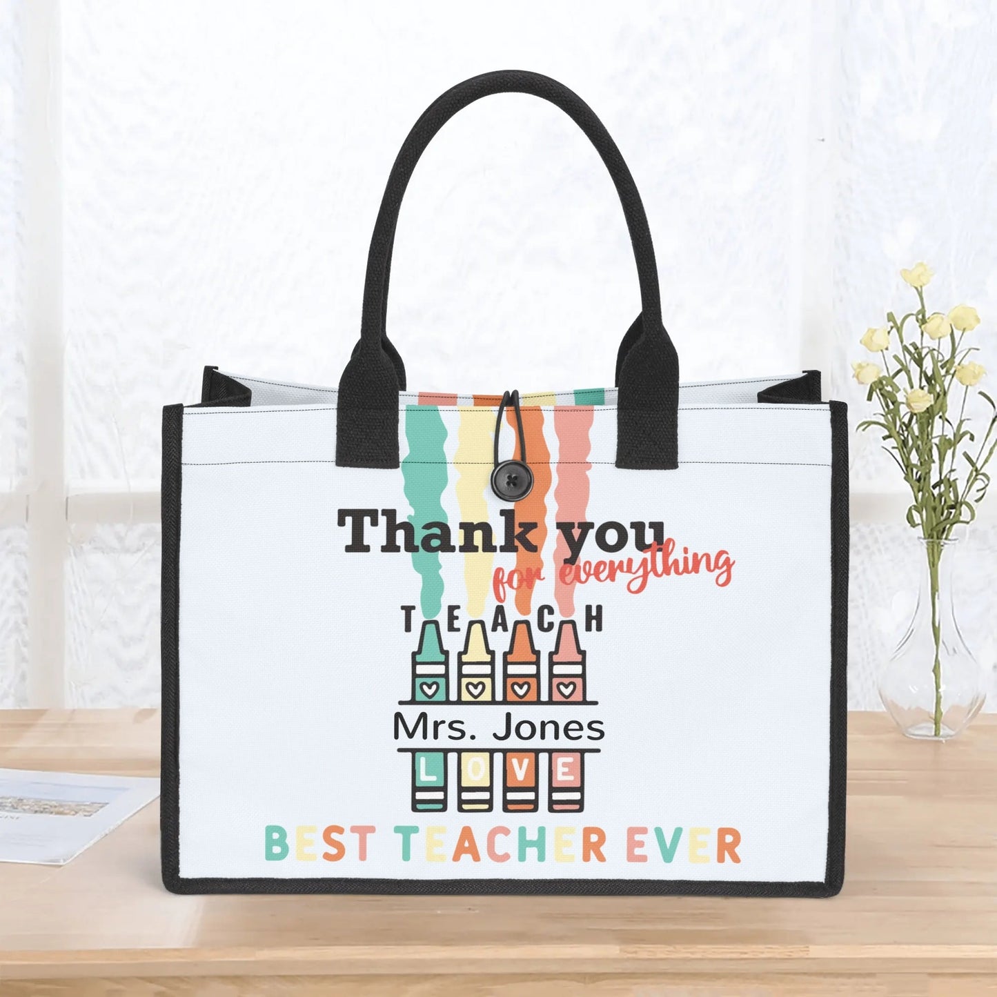 Personalized Teacher Tote Bag 🖍️ Thank You Gift