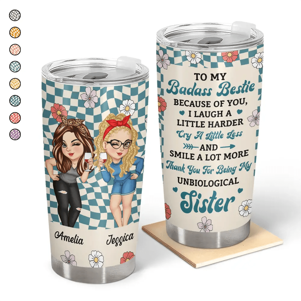 Best Friend Tumbler – “Because of You I Laugh Harder” Personalized 40oz Cup - De Krys