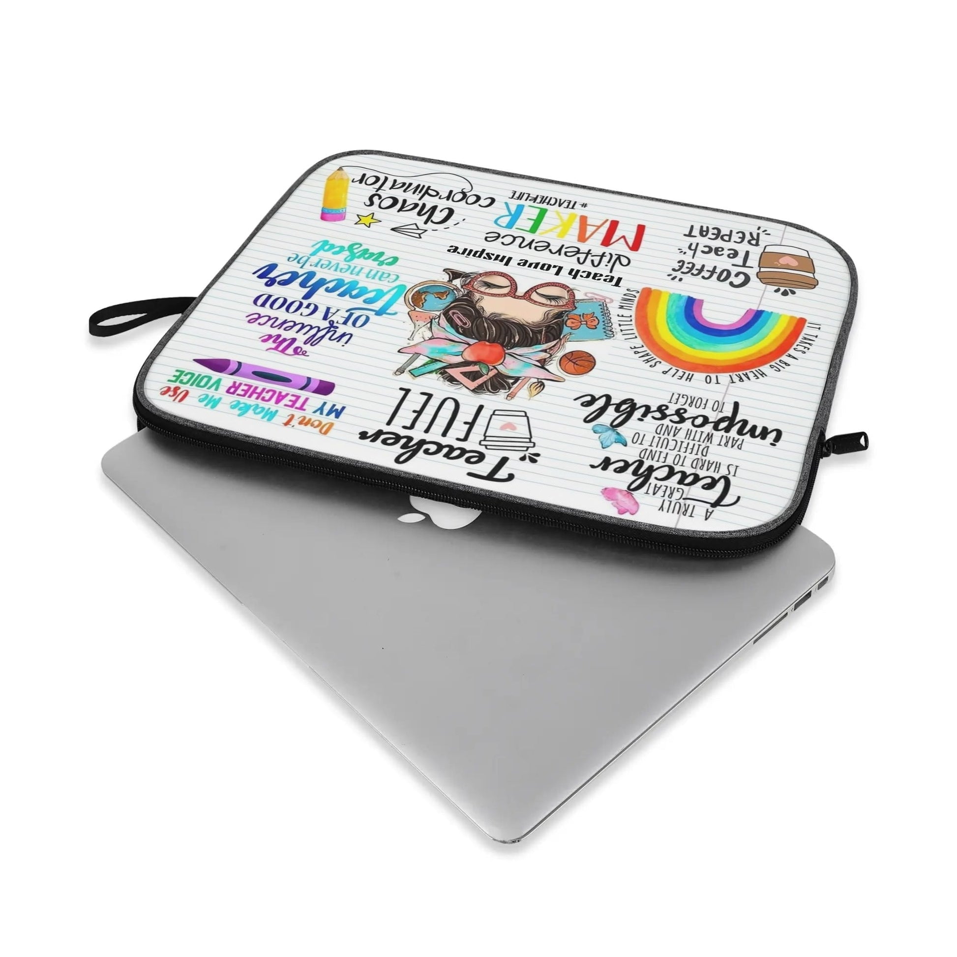 Colorful Teacher Life Laptop Sleeve | Motivational Gift for Teachers - De Krys