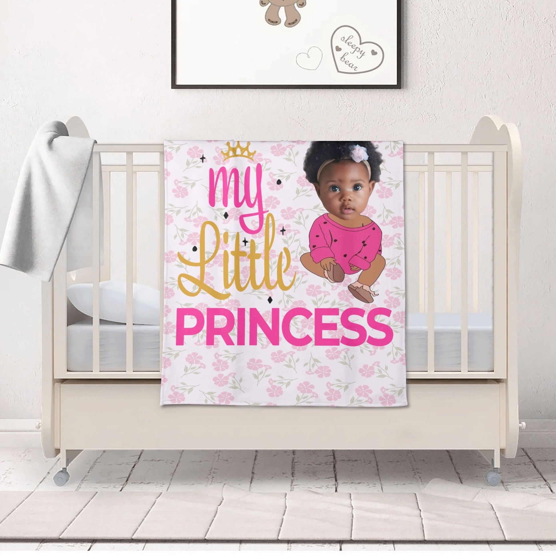 Custom Baby Girl Blanket with Photo – “My Little Princess” Personalized Crib Blanket | Upload Your Baby's Face - De Krys