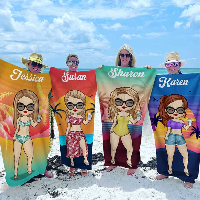 Fun vacation beach towel with personalized names & designs