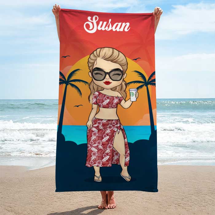 Custom Beach Towel – Tropical Sunset Personalized Gift - De Krys