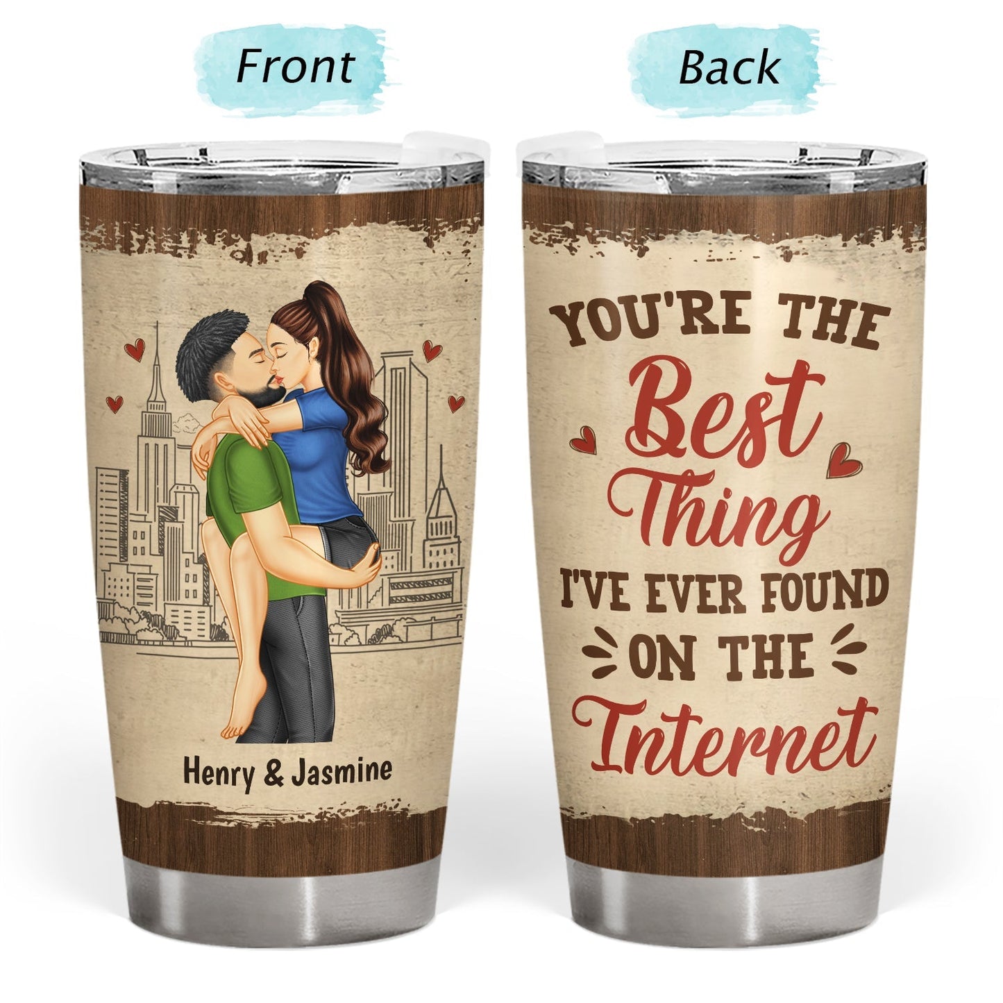 Personalized couple tumbler with custom names and romantic design