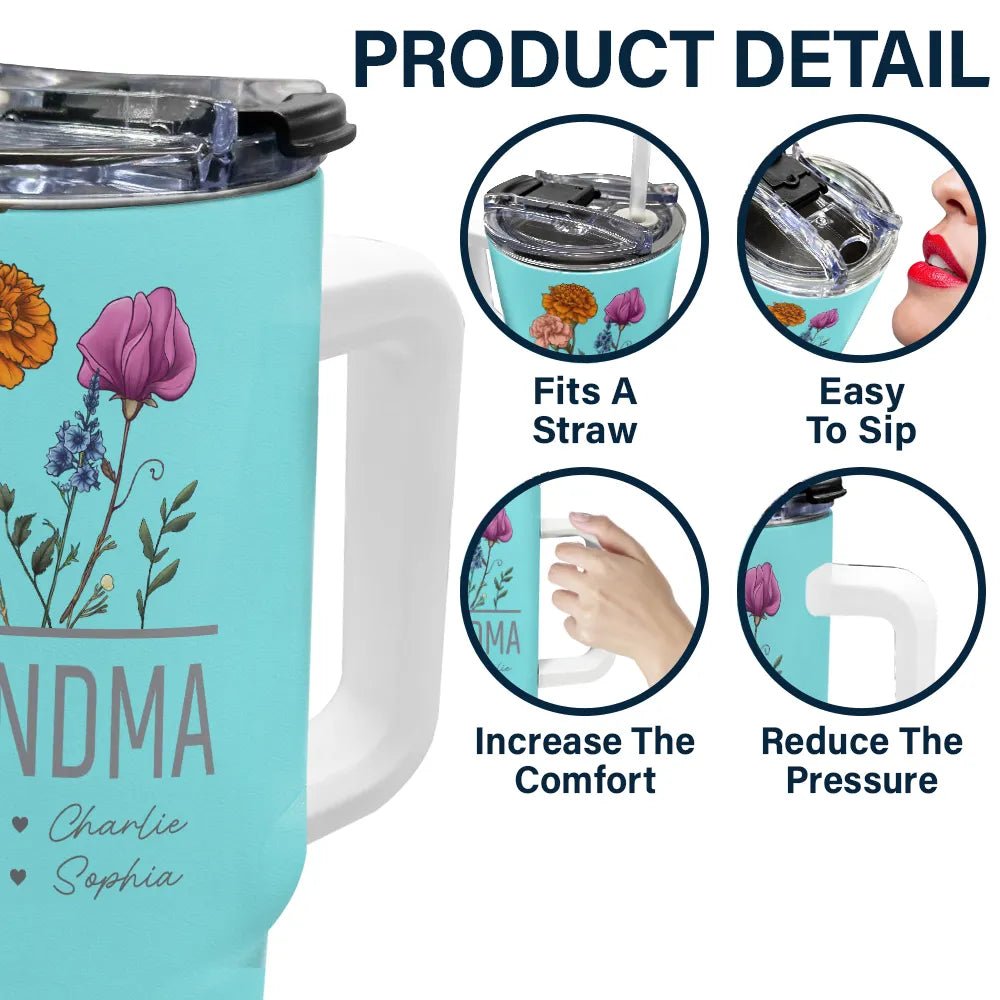 Custom Birth Flower Tumbler – Personalized 40oz Gift for Mom, Grandma, Nana - De Krys