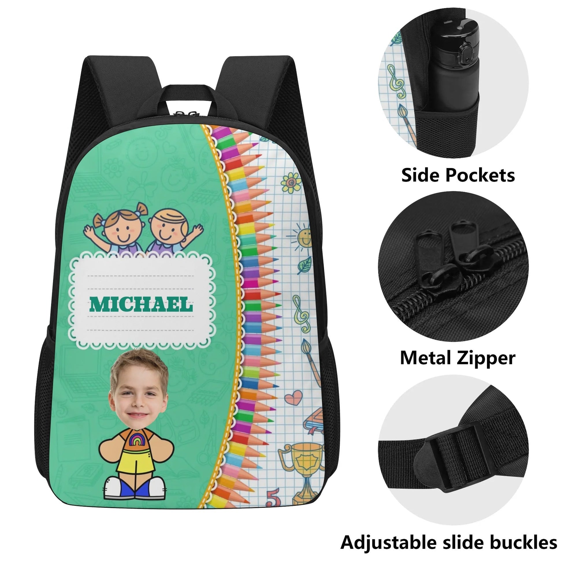 Custom Crayon Backpack with Name & Photo | Personalized School Bag for Kids - De Krys