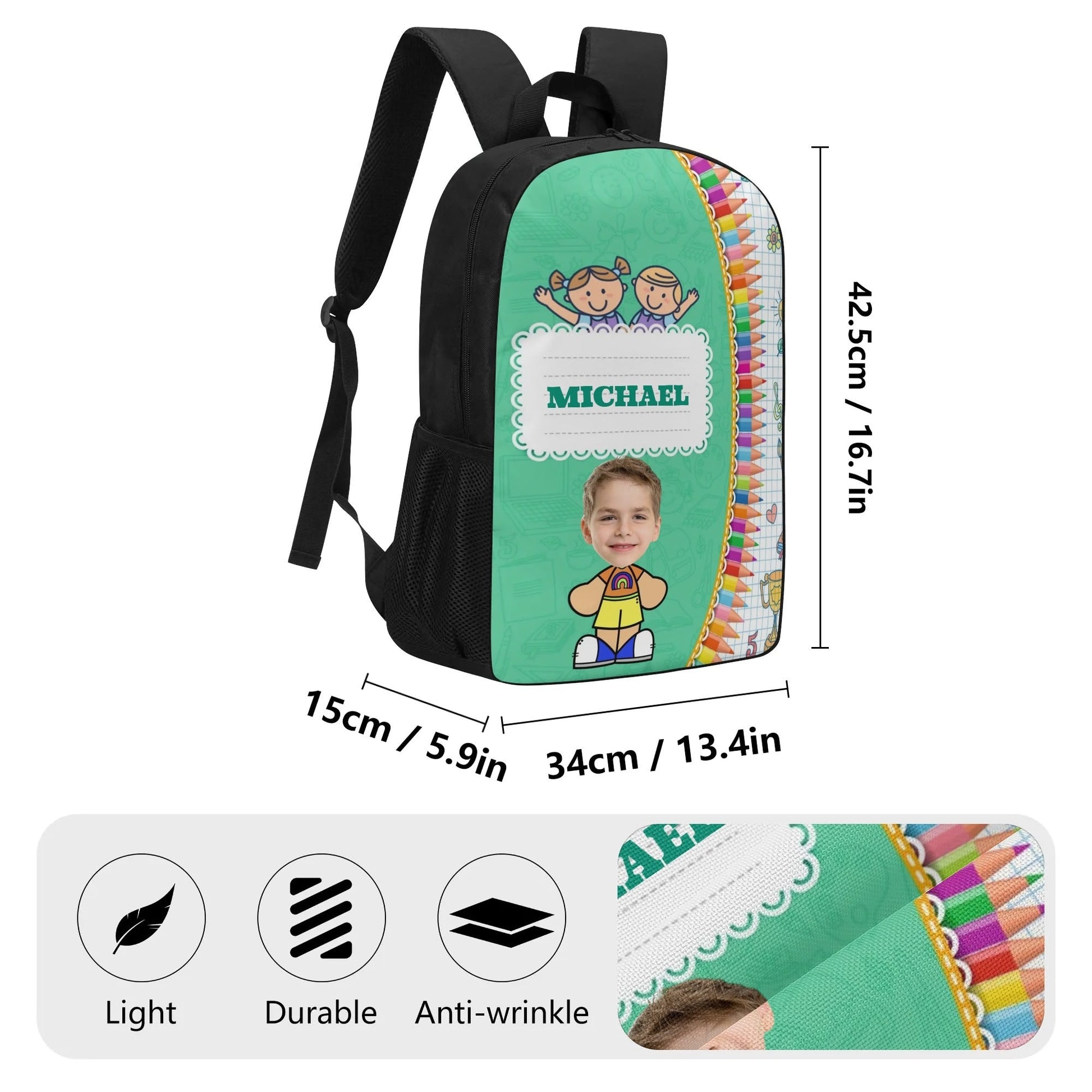 Custom Crayon Backpack with Name & Photo | Personalized School Bag for Kids - De Krys
