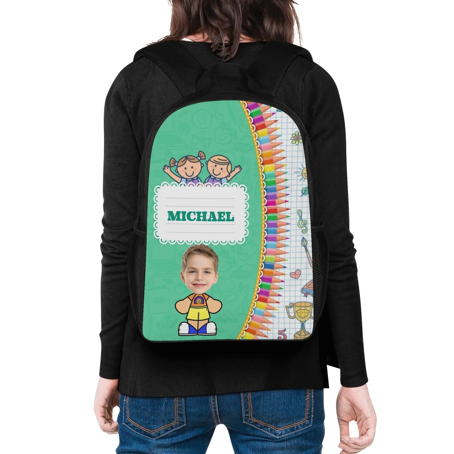 Custom Crayon Backpack with Name & Photo | Personalized School Bag for Kids - De Krys