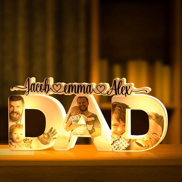 Engraved DAD light with children’s names and family photos