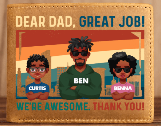 Personalized Leather Wallet for Dad with Custom Kids & Names