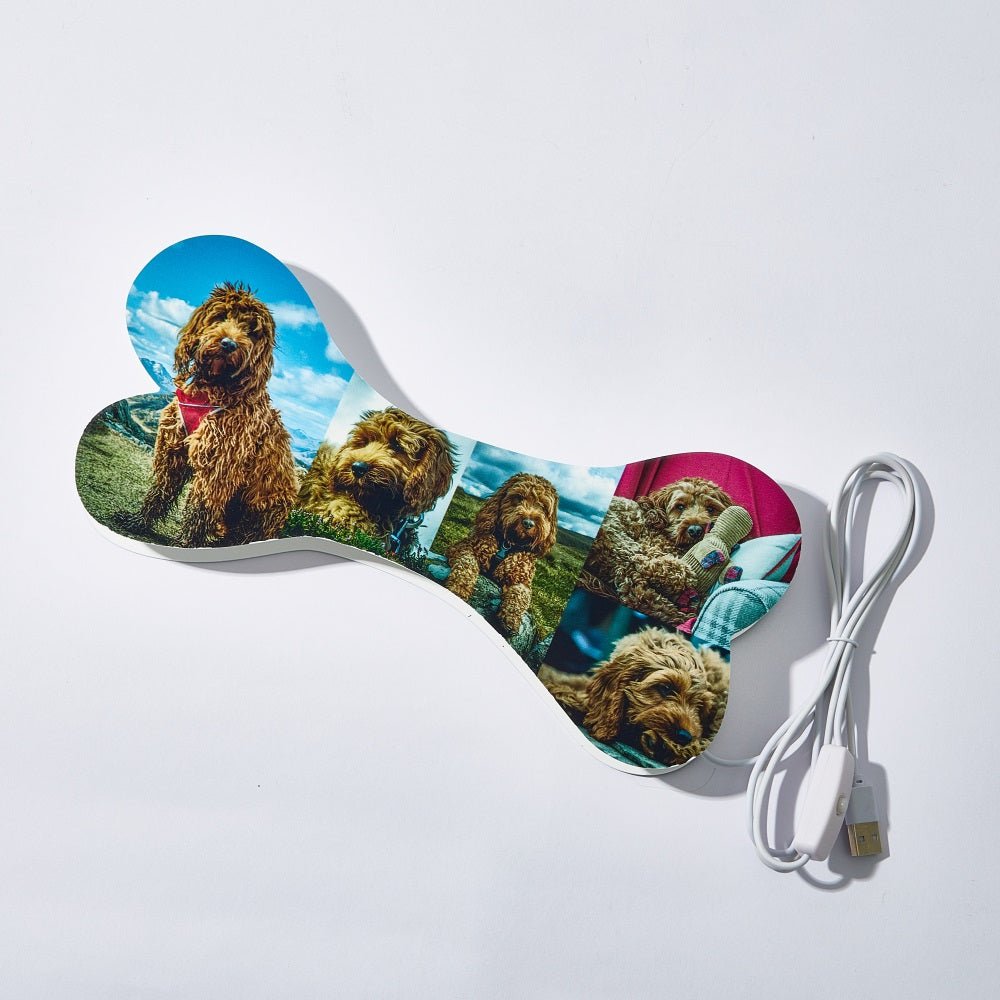 Engraved Dog Bone Light with High-Quality Pet Photo Printing and Warm LED Glow