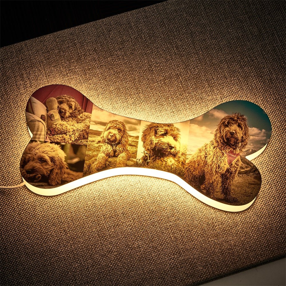 Personalized Dog Bone Photo Lamp – Custom Pet Memorial Gift for Dog Lovers