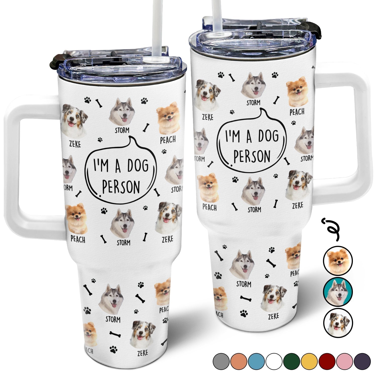 Personalized dog photo tumbler with custom pet faces and names