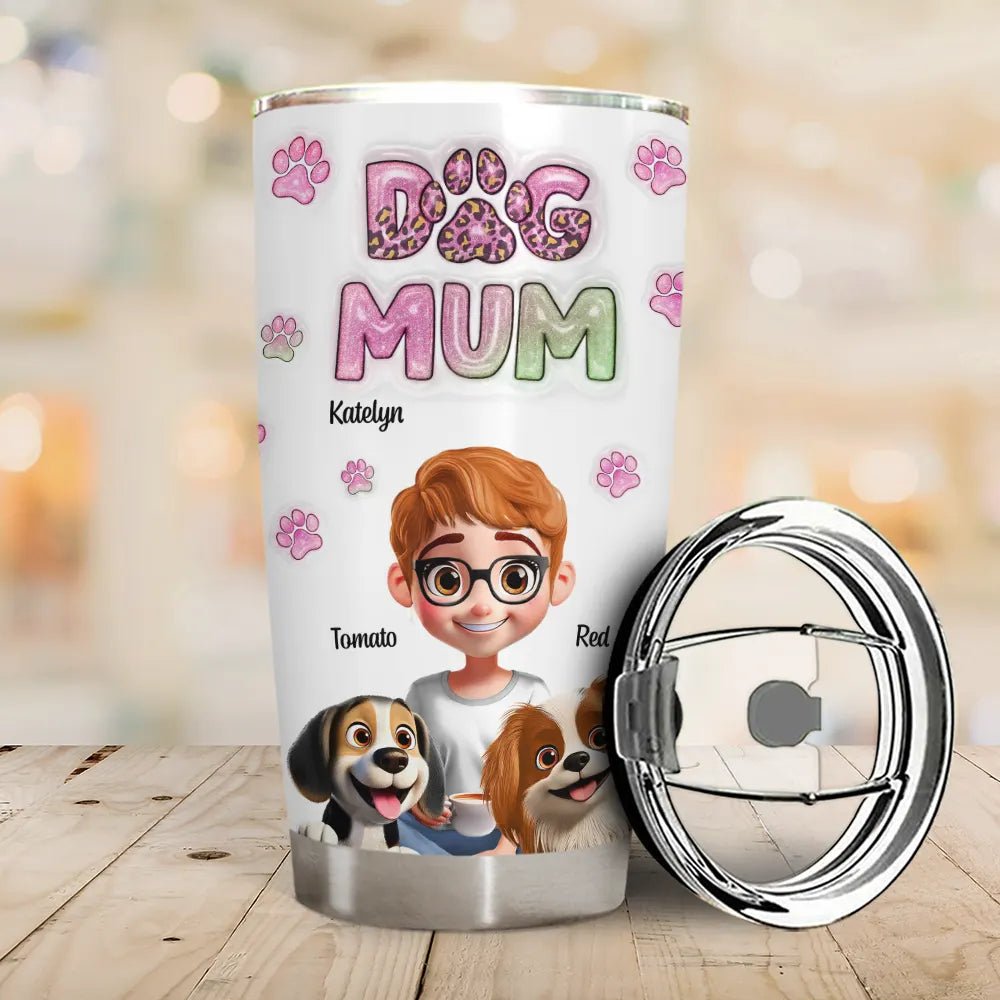 Cute Dog Mom travel mug – personalized pet tumbler with cartoon design