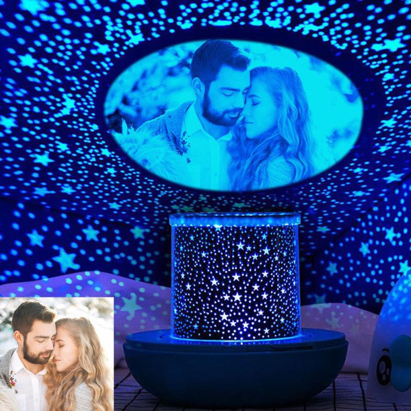 Custom starry night projector lamp with personalized photo projection for couples