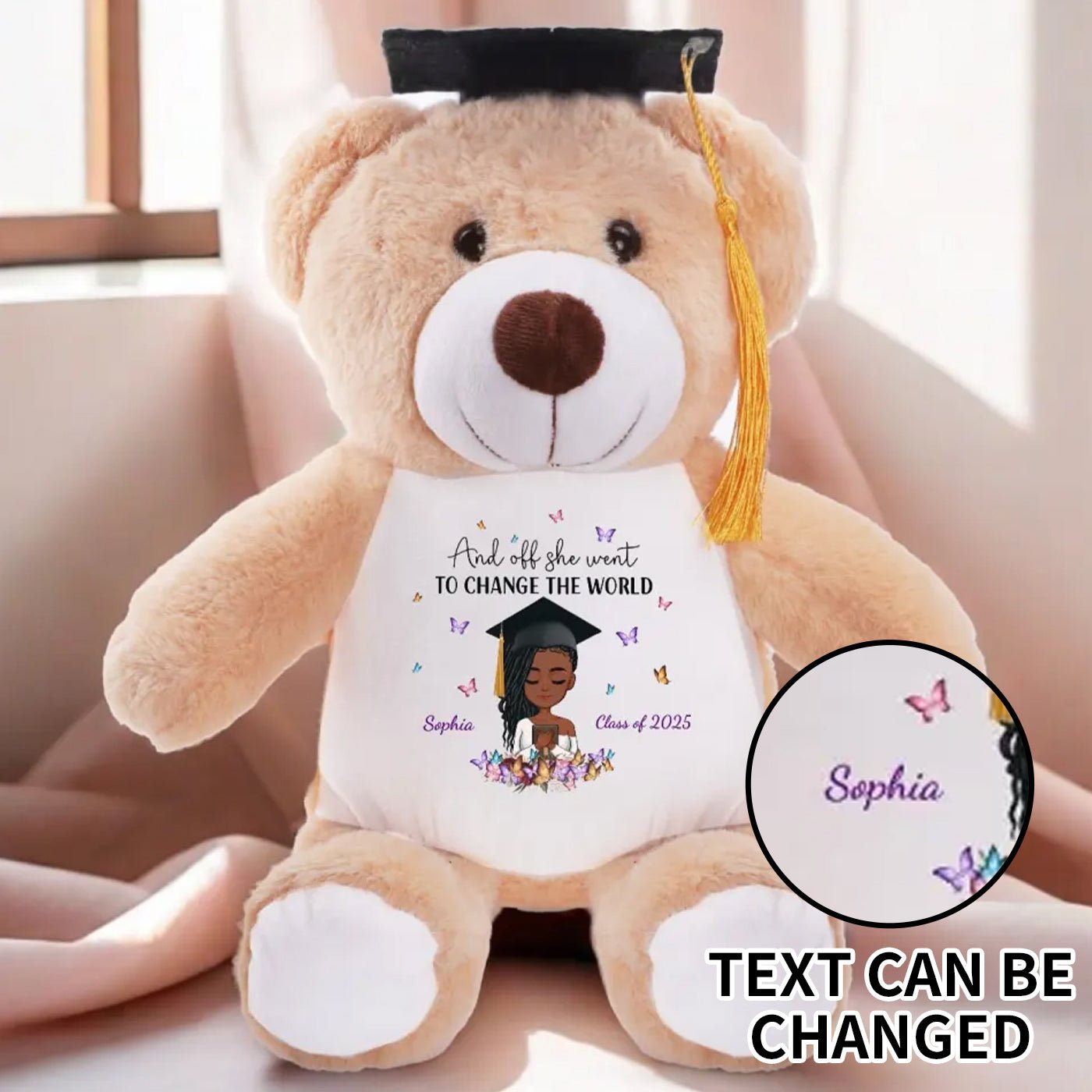 Personalized graduation teddy bear gift for seniors, college, and high school graduates.