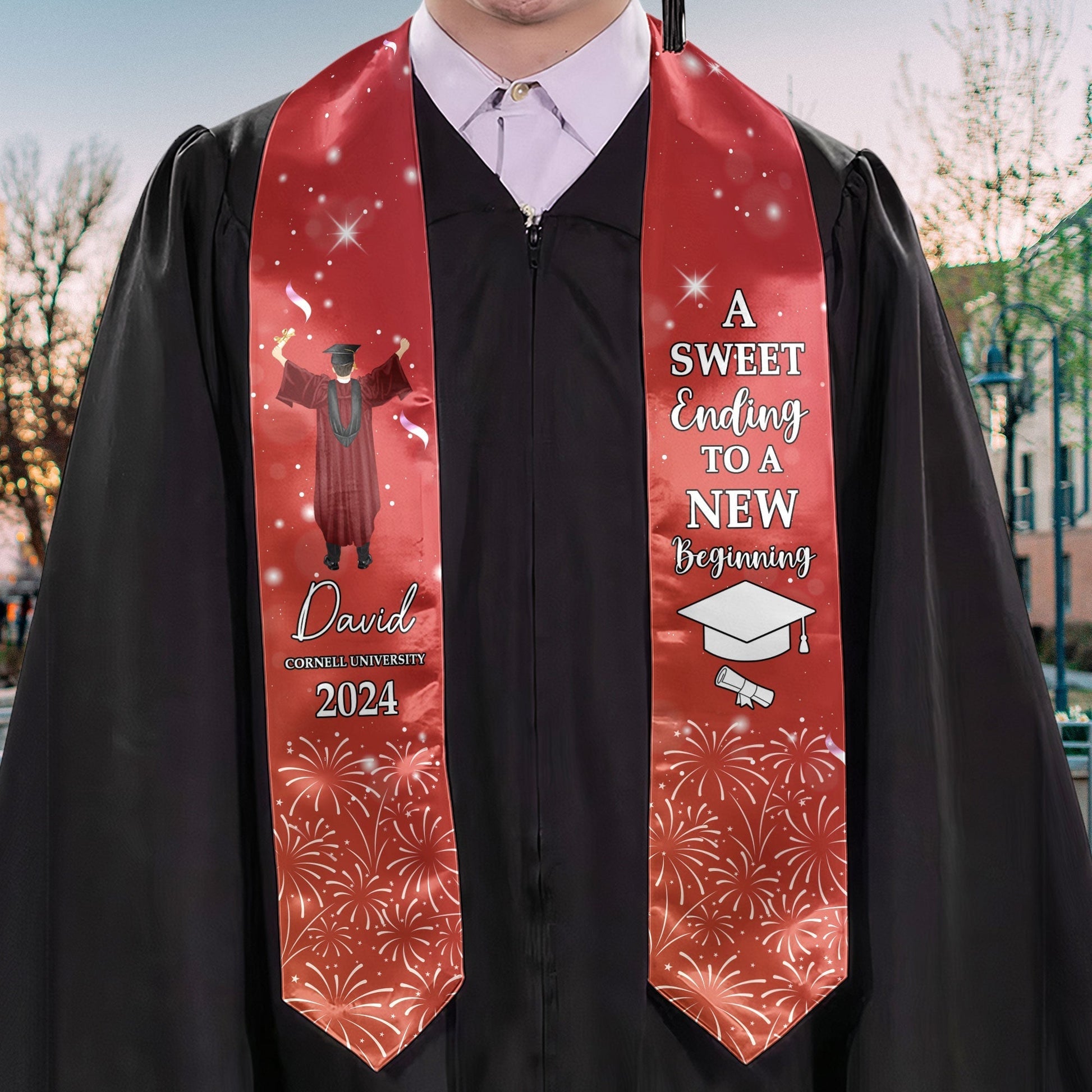 personalized graduation stole gift with custom name and school.