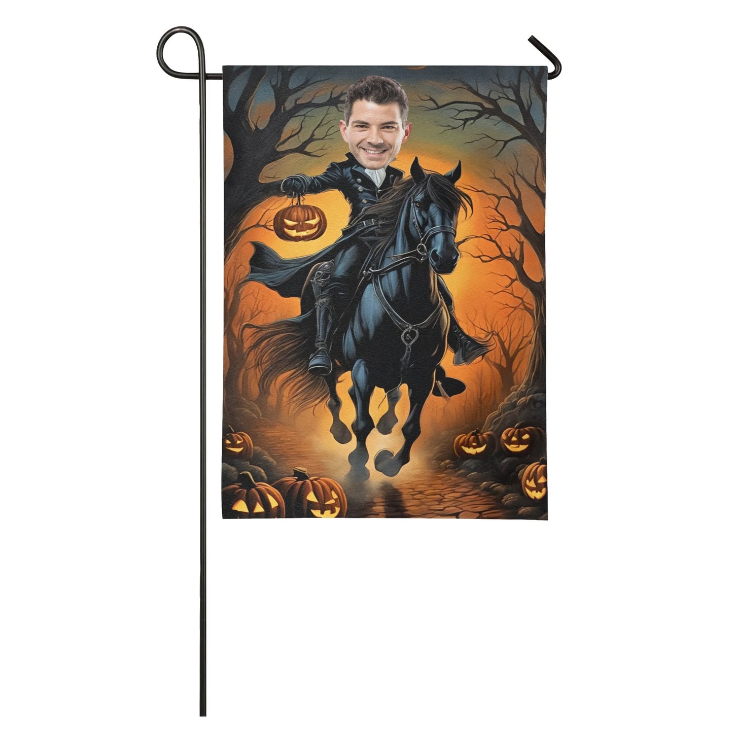 Custom Headless Horseman Halloween Garden Flag | Personalized Photo Yard Decor - De Krys