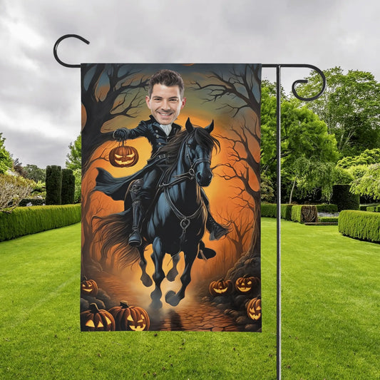 Custom Headless Horseman Halloween Garden Flag | Personalized Photo Yard Decor - De Krys