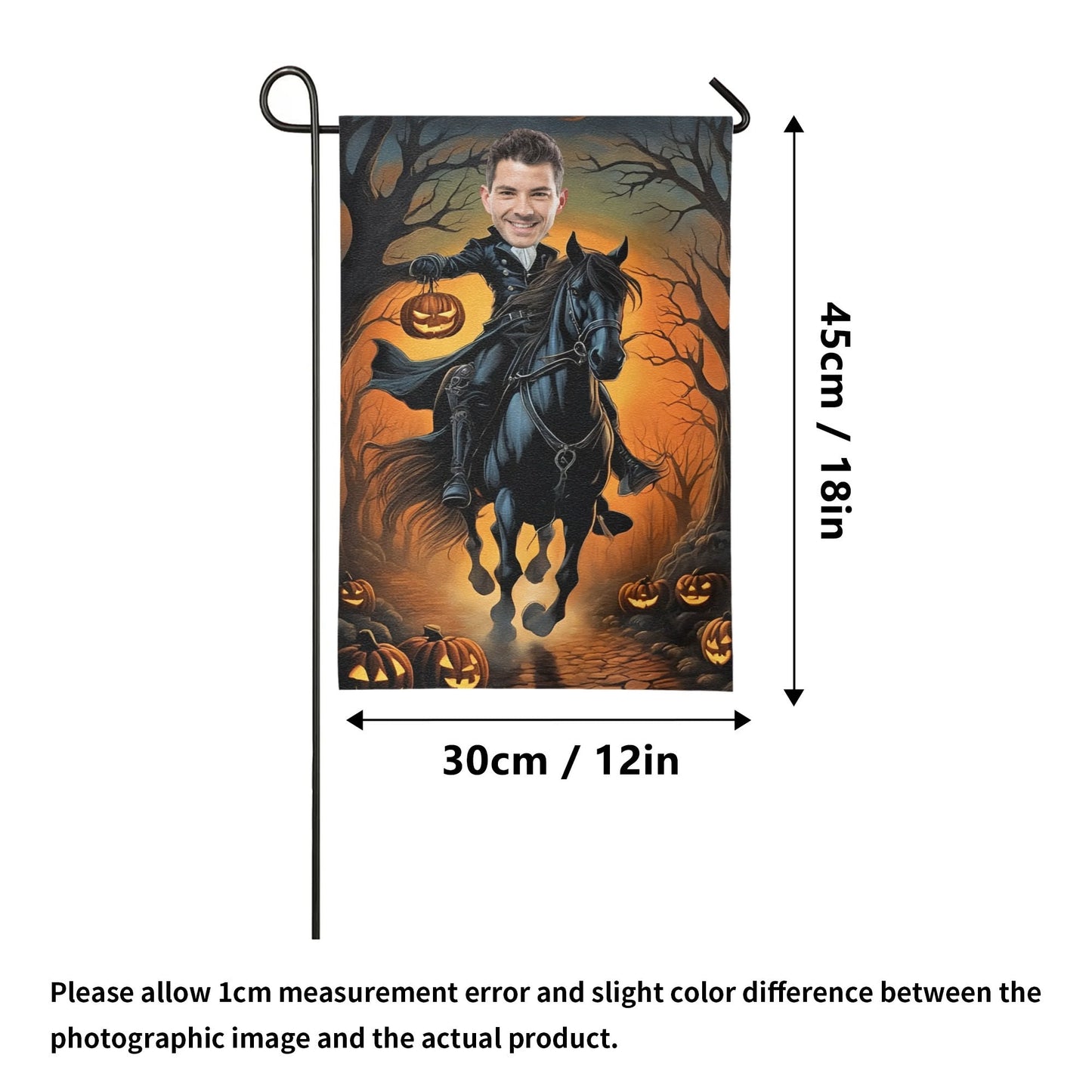 Custom Headless Horseman Halloween Garden Flag | Personalized Photo Yard Decor - De Krys