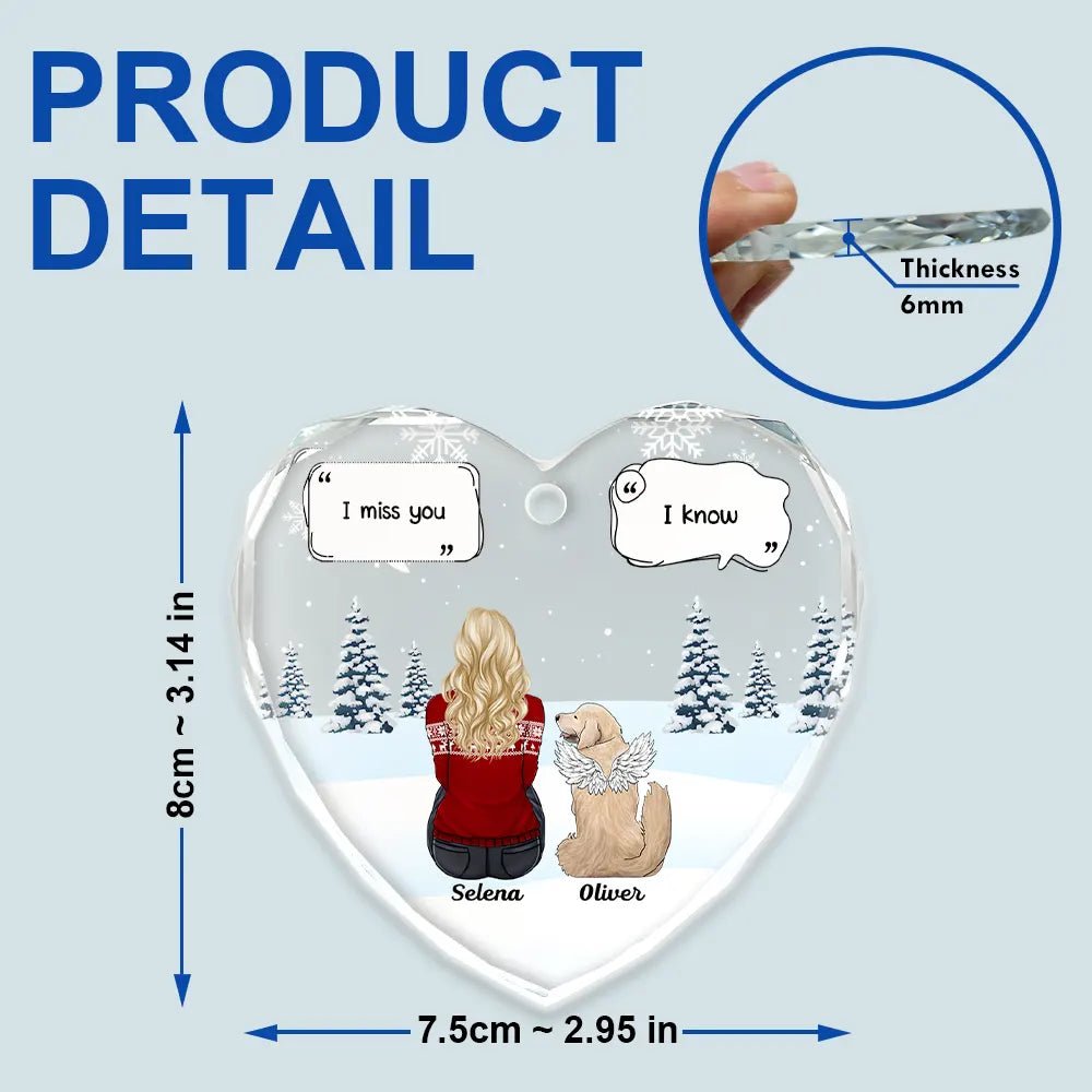 Crystal-clear heart ornament with engraved memorial illustration and names