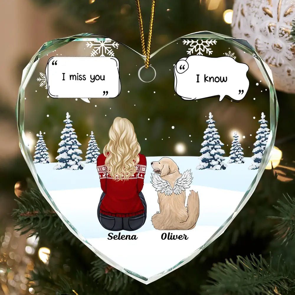 Custom Heart Pet Memorial Ornament – “I Miss You / I Know” Personalized Dog Keepsake - De Krys
