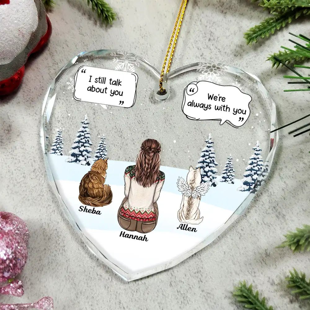 Personalized heart-shaped pet memorial ornament with custom dog and owner design