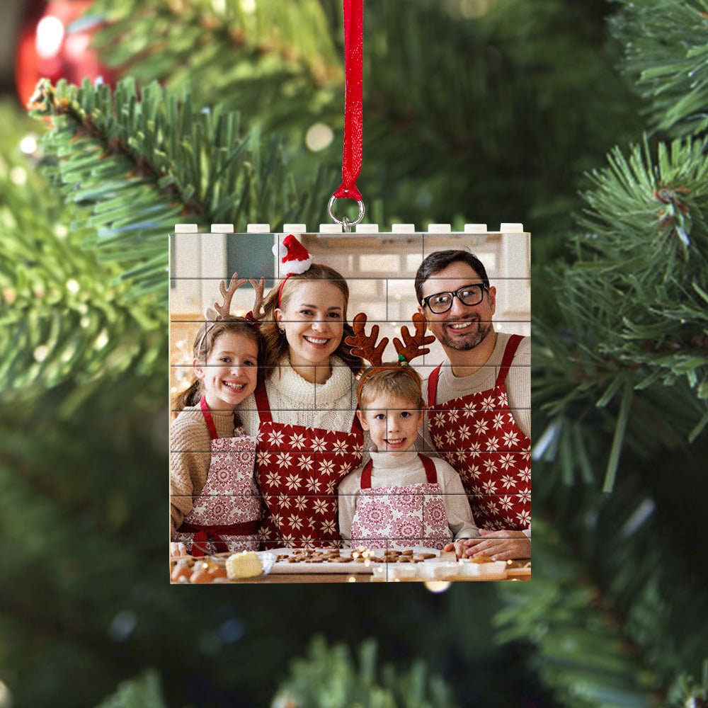 Family Enjoying Personalized Photo Block Puzzle at Christmas