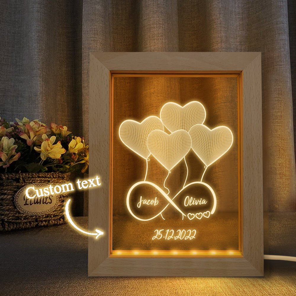 Custom Infinity Night Light Personalized Name 3D Heart Wooden Frame Lamp - De Krys