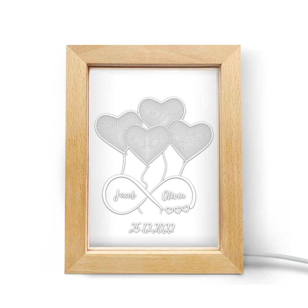Custom Infinity Night Light Personalized Name 3D Heart Wooden Frame Lamp - De Krys