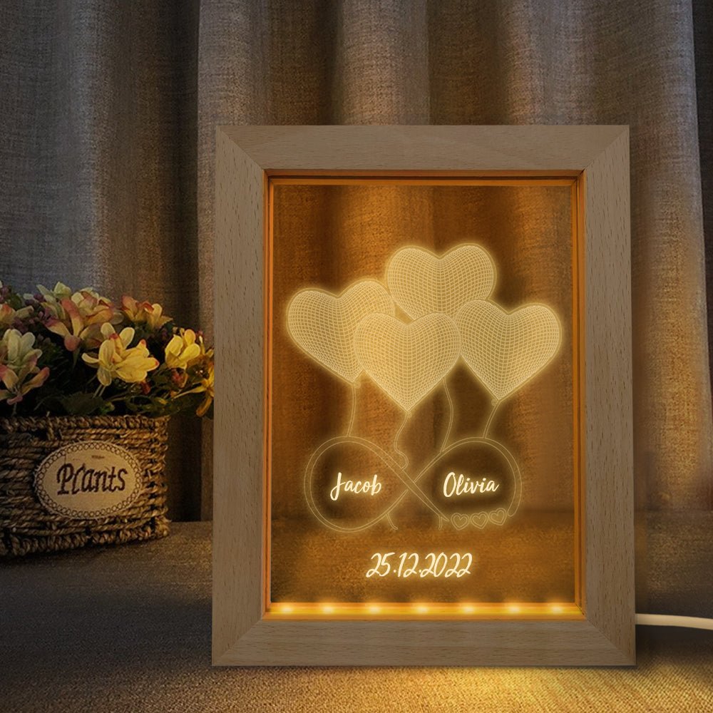 Custom Infinity Night Light Personalized Name 3D Heart Wooden Frame Lamp - De Krys