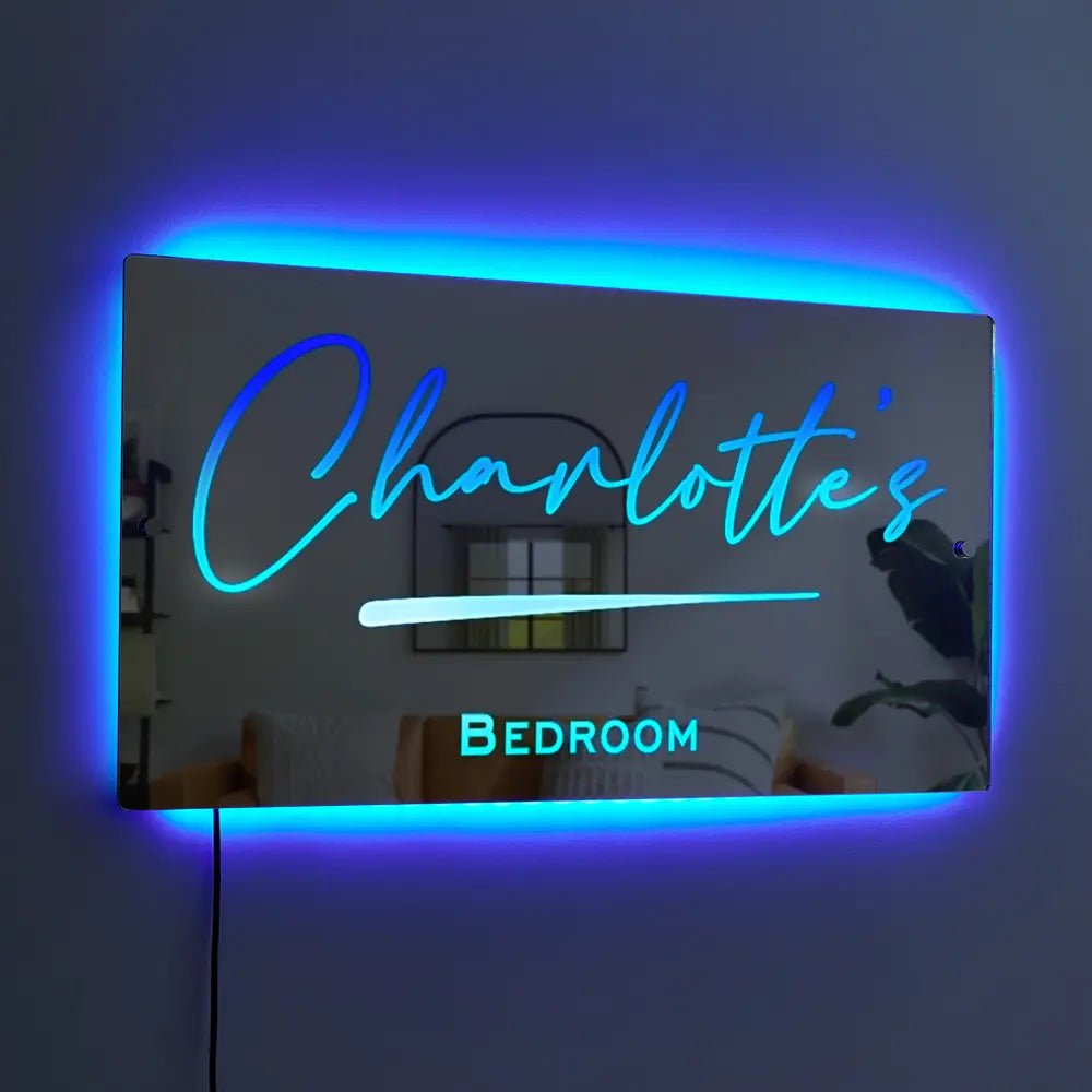 Custom neon bedroom wall sign with name.