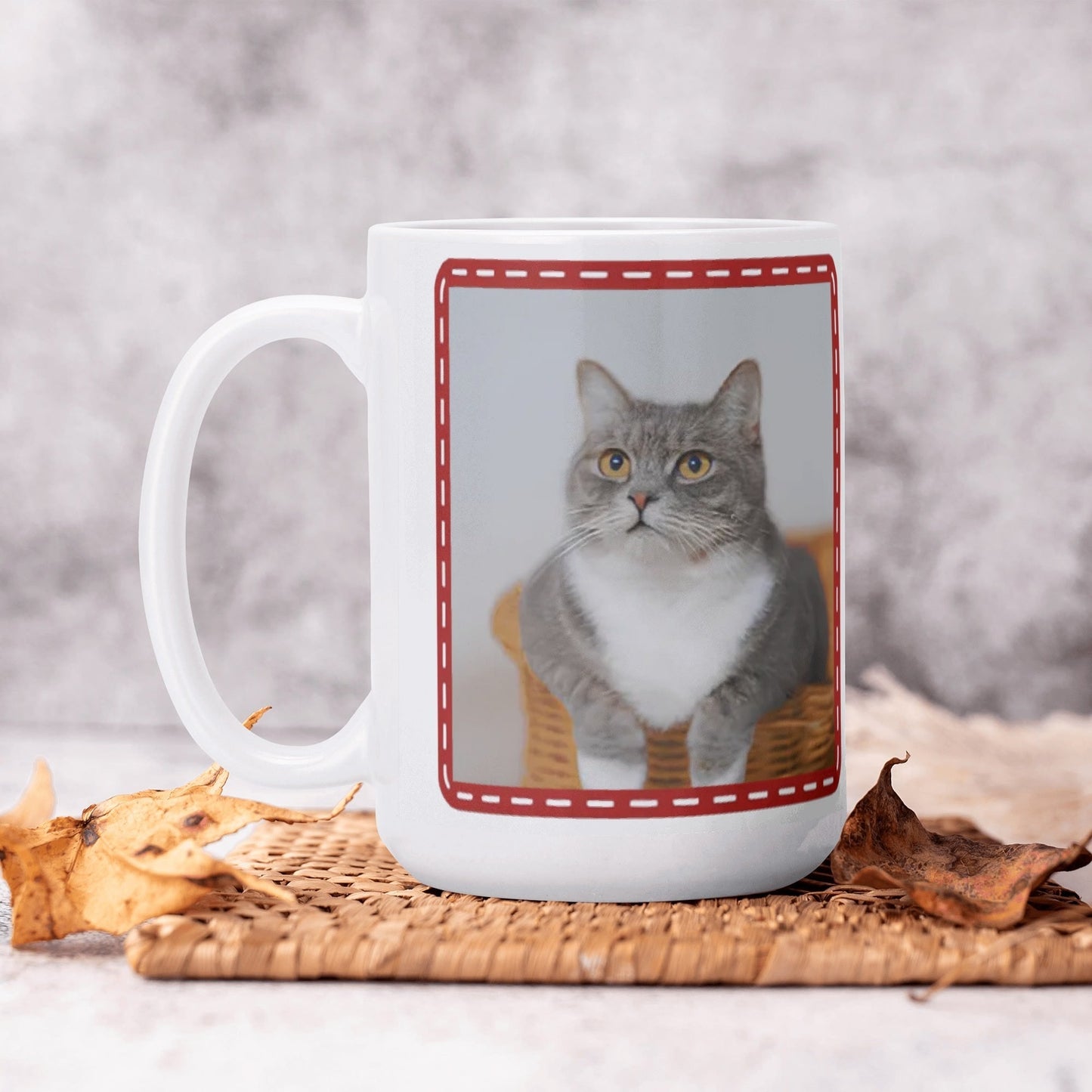 Personalized coffee mug with your pet or loved one’s photo – unique keepsake gift for birthdays, holidays, and everyday use.