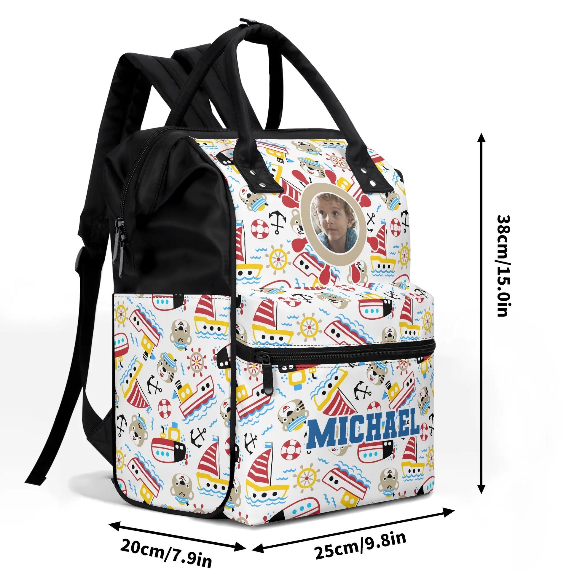 Custom Photo Kids Backpack | Personalized Name Toddler Bag with Boats | Preschool Baby Gift - De Krys