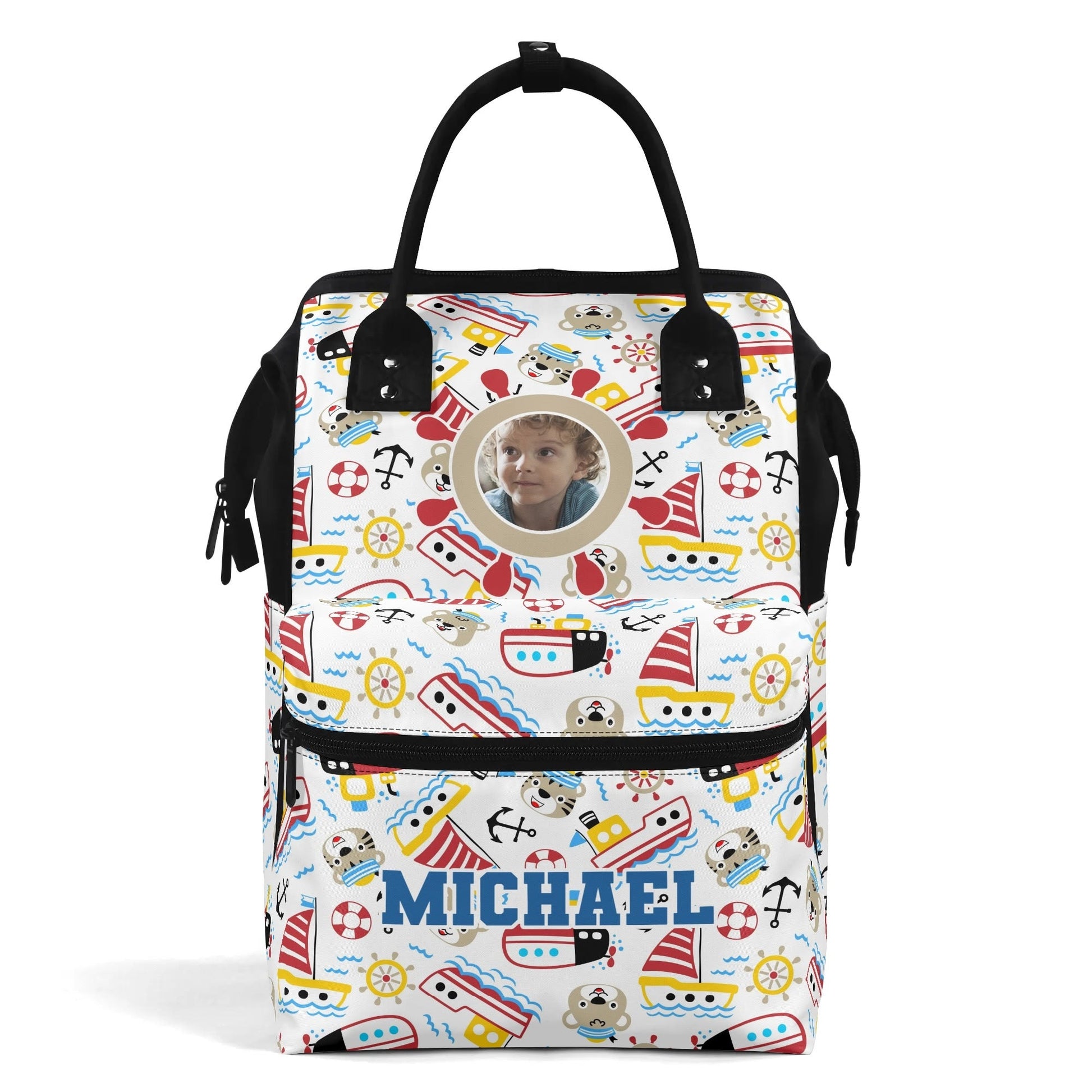Custom Photo Kids Backpack | Personalized Name Toddler Bag with Boats | Preschool Baby Gift - De Krys