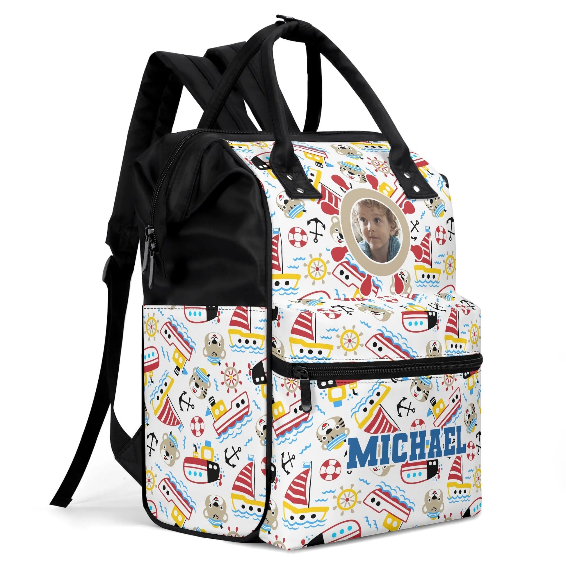 Custom Photo Kids Backpack | Personalized Name Toddler Bag with Boats | Preschool Baby Gift - De Krys