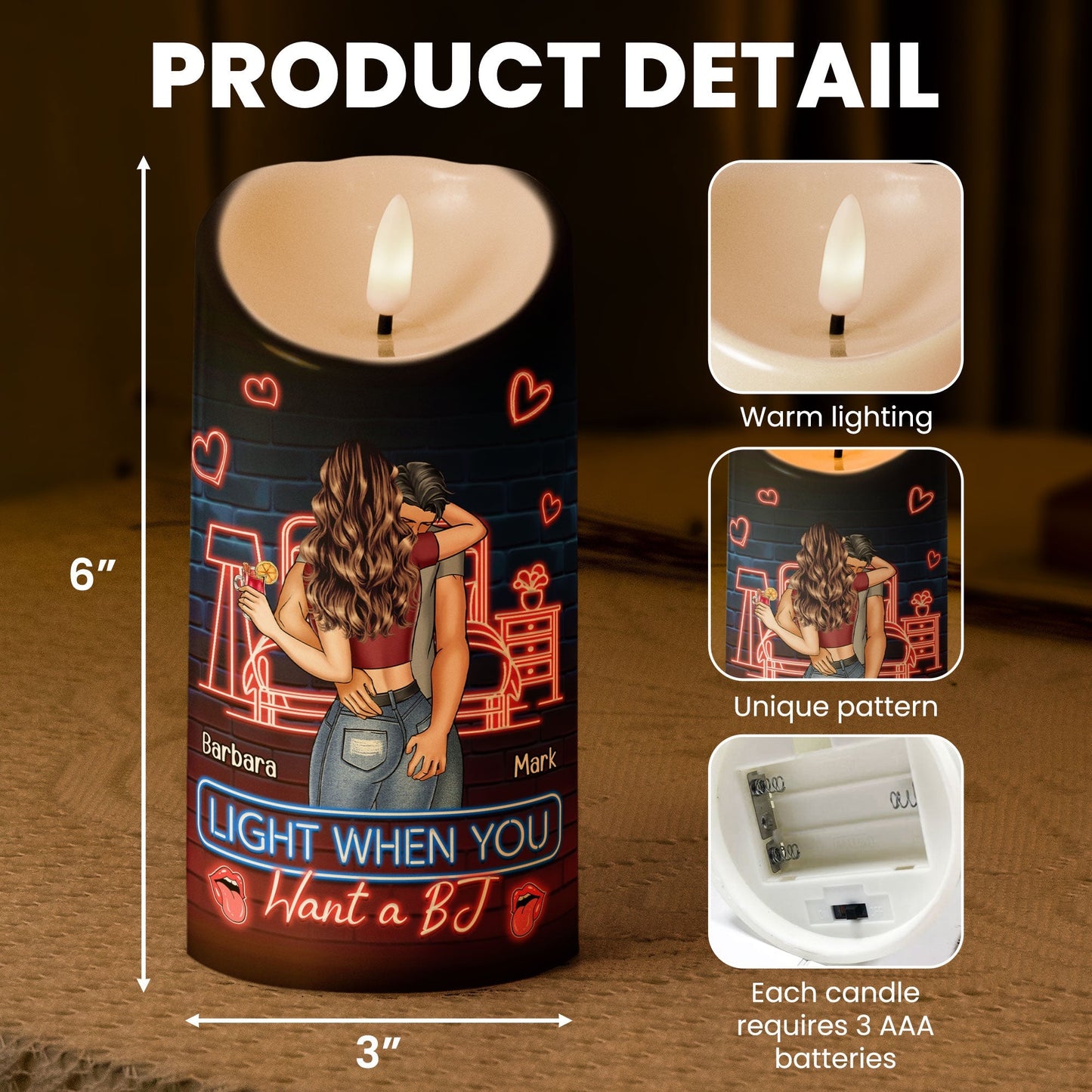 Custom Romantic LED Candle – “Light Me When You Want a BJ” - De Krys