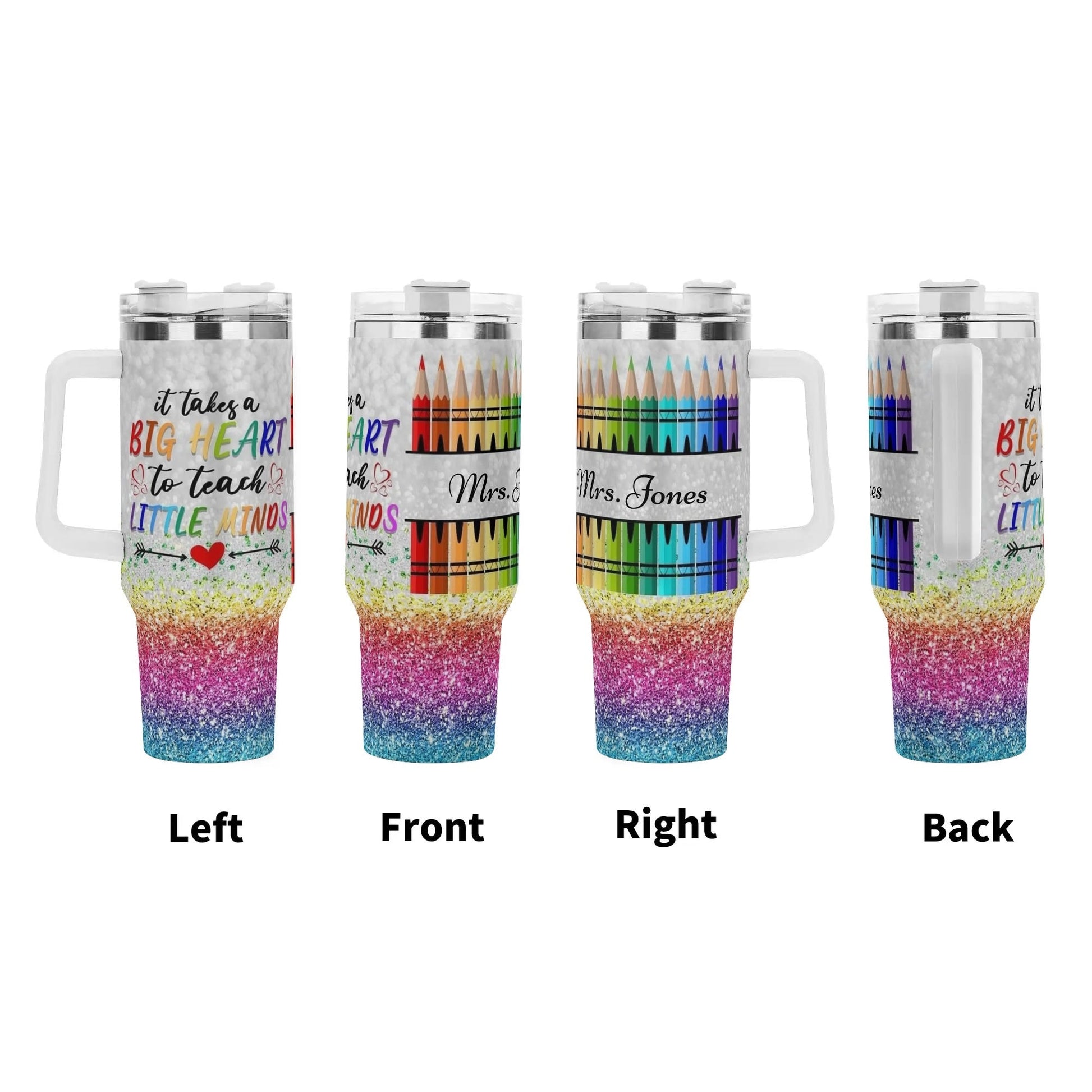 Custom Teacher Crayon Tumbler with Handle | Personalized Name Gift for Educators - De Krys