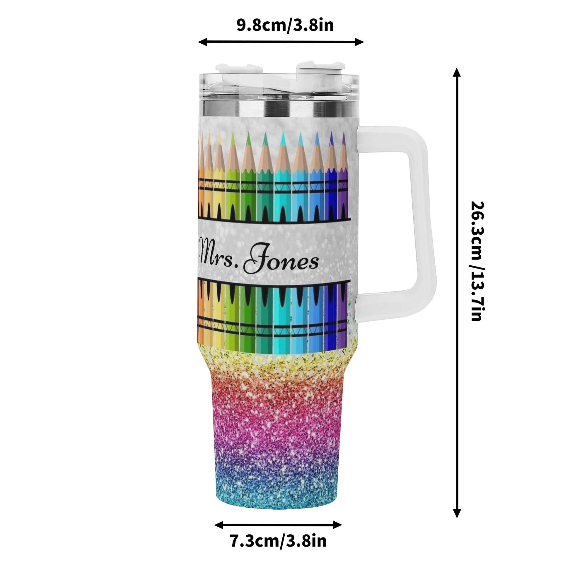 Custom Teacher Crayon Tumbler with Handle | Personalized Name Gift for Educators - De Krys