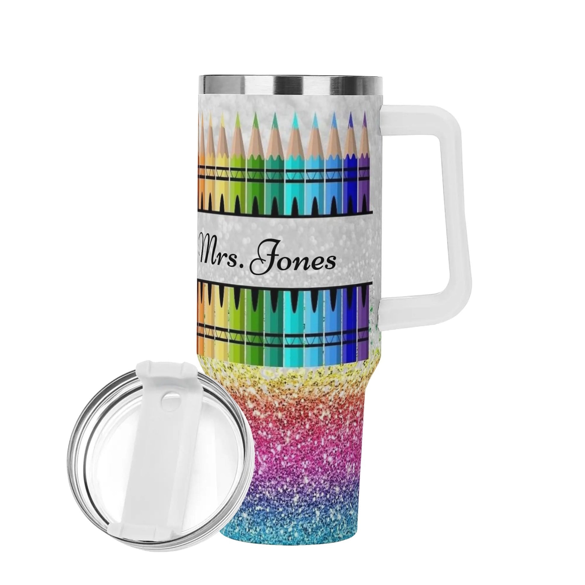 Custom Teacher Crayon Tumbler with Handle | Personalized Name Gift for Educators - De Krys