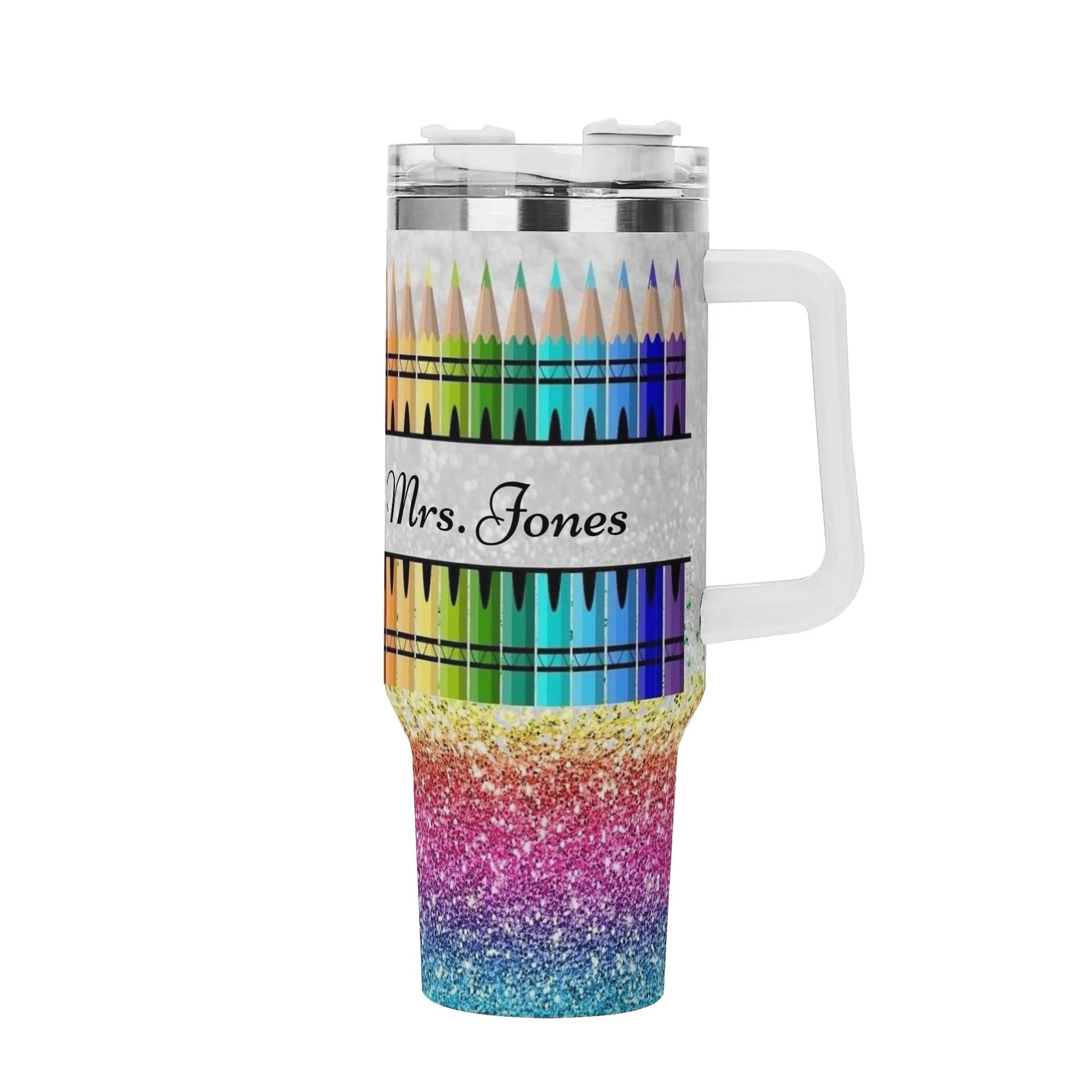 Custom Teacher Crayon Tumbler with Handle | Personalized Name Gift for Educators - De Krys