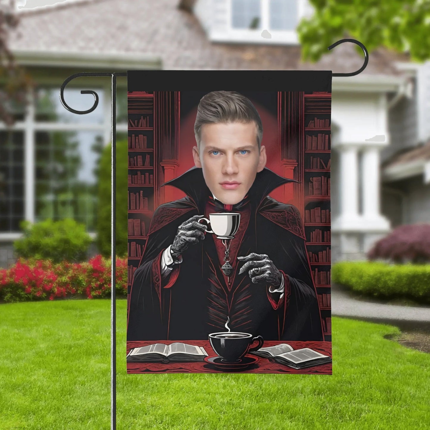 🦇 Custom Vampire Garden Flag 🏡 | Personalized Halloween Photo Decor 🎃🧛♂️ - De Krys