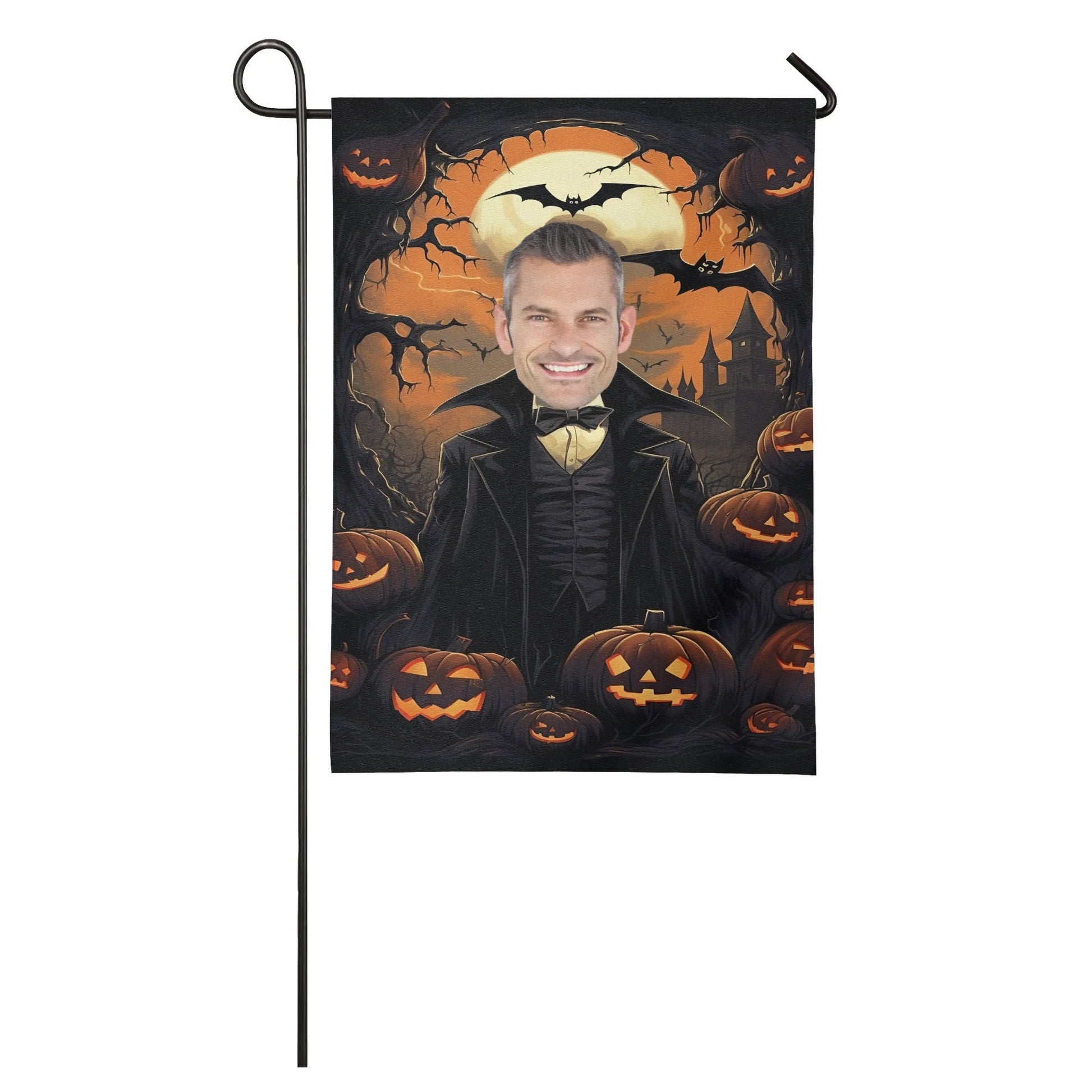 Custom Vampire Halloween Garden Flag | Personalized Face Jack - O' - Lantern Yard Banner - De Krys