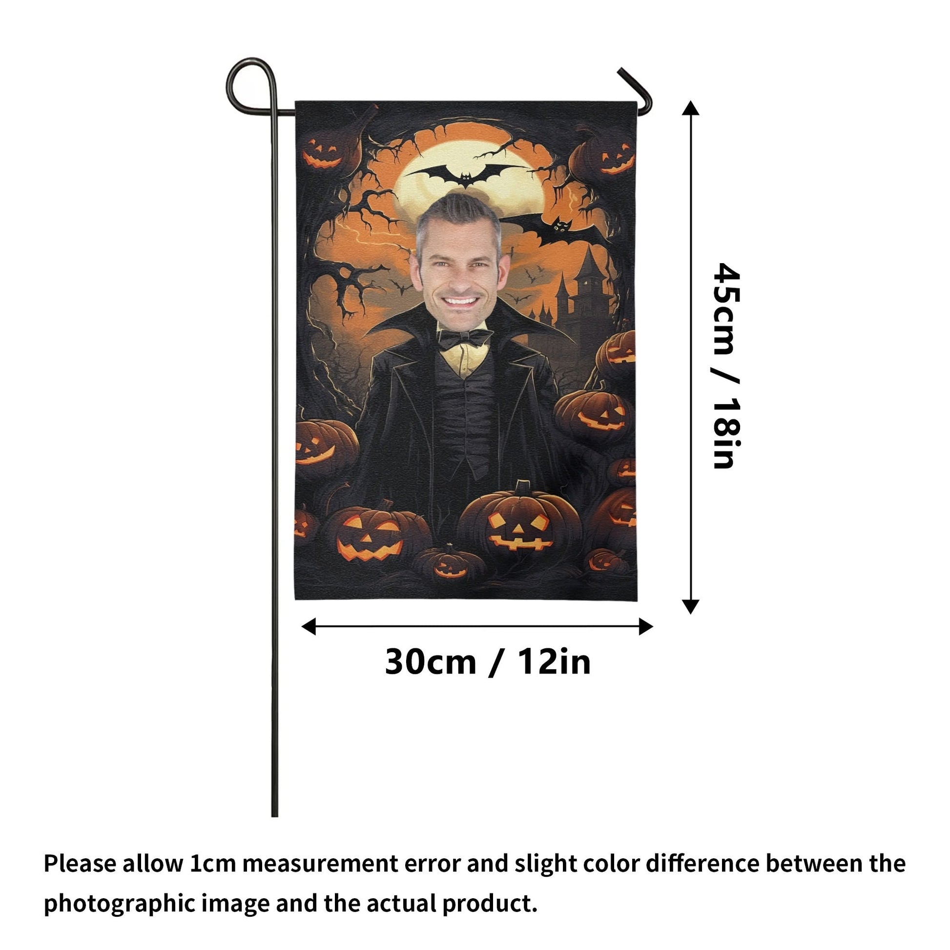 Custom Vampire Halloween Garden Flag | Personalized Face Jack - O' - Lantern Yard Banner - De Krys