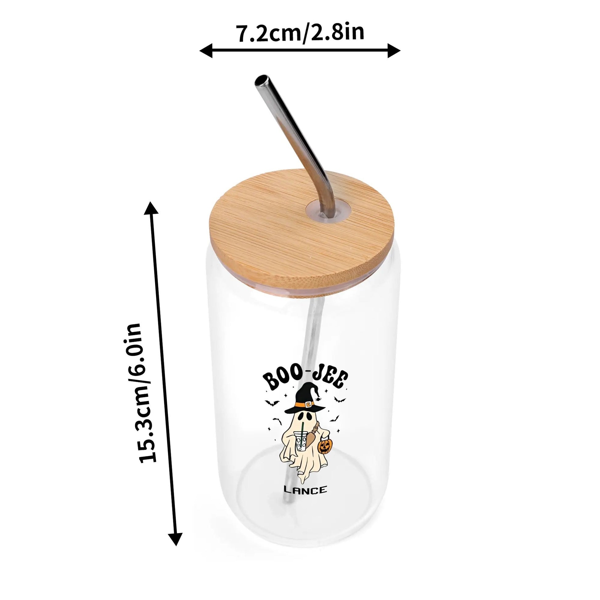 Customizable Halloween Ghost Glass Tumbler with Bamboo Lid - 16oz Witchy Drinkware for Coffee & Cocktails - De Krys