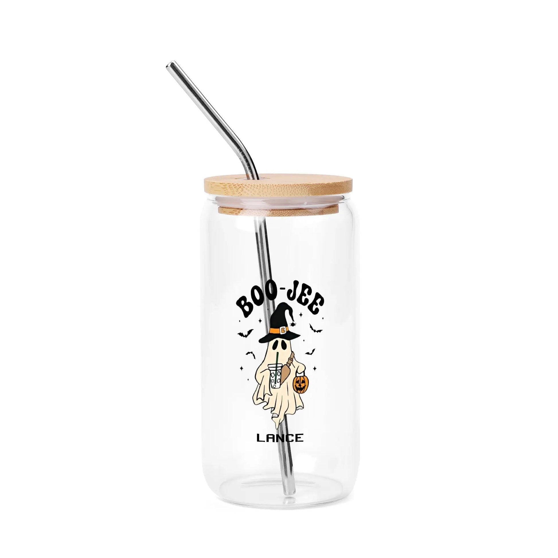 Customizable Halloween Ghost Glass Tumbler with Bamboo Lid - 16oz Witchy Drinkware for Coffee & Cocktails - De Krys