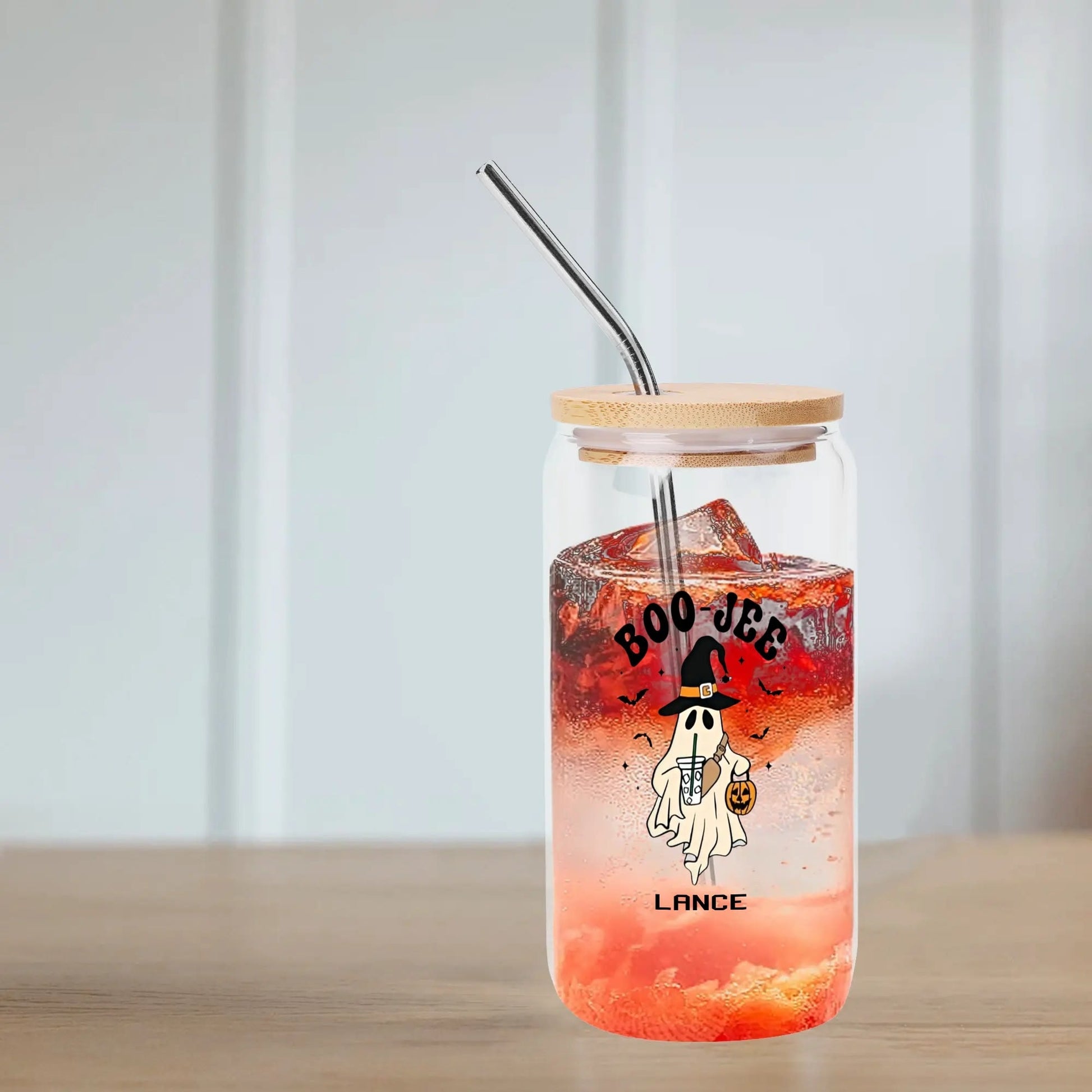 Customizable Halloween Ghost Glass Tumbler with Bamboo Lid - 16oz Witchy Drinkware for Coffee & Cocktails - De Krys