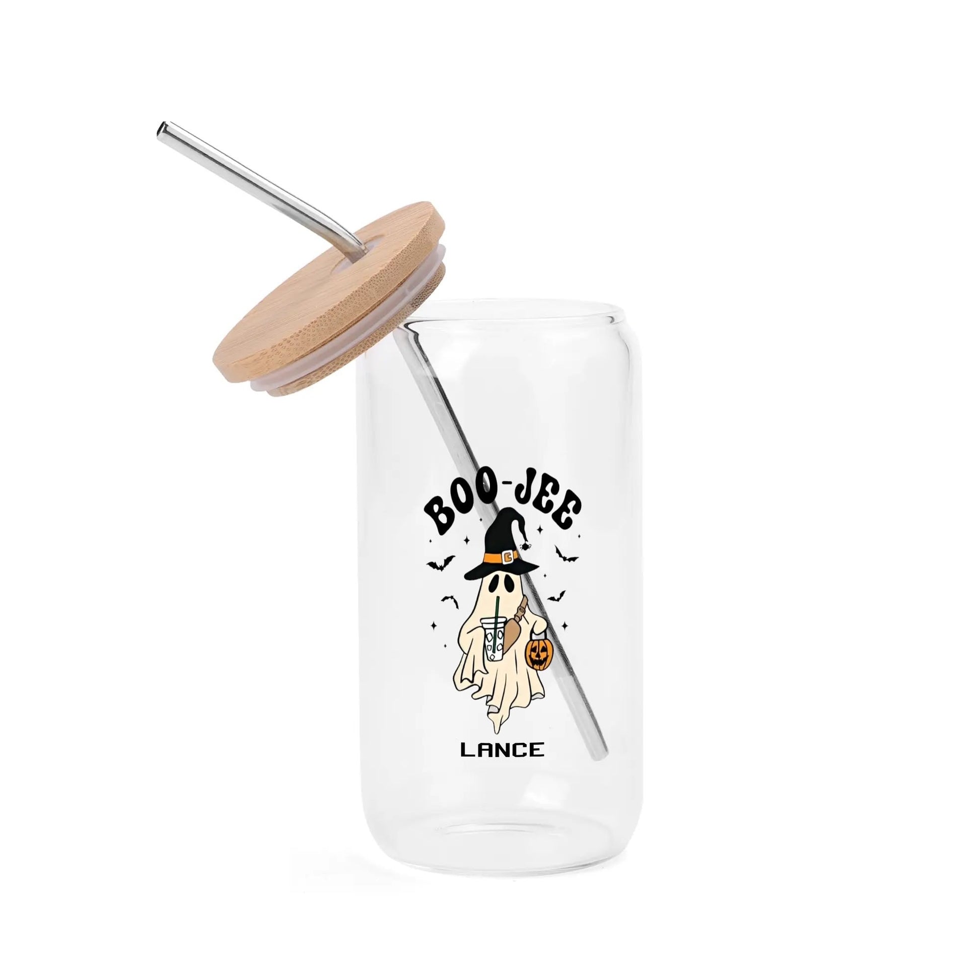 Customizable Halloween Ghost Glass Tumbler with Bamboo Lid - 16oz Witchy Drinkware for Coffee & Cocktails - De Krys