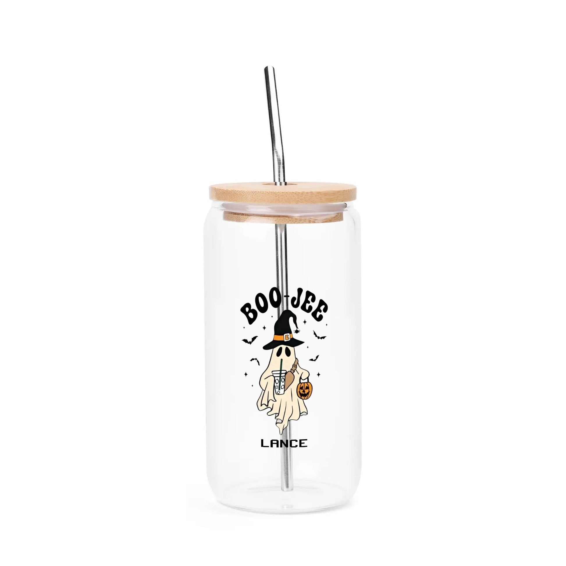 Customizable Halloween Ghost Glass Tumbler with Bamboo Lid - 16oz Witchy Drinkware for Coffee & Cocktails - De Krys